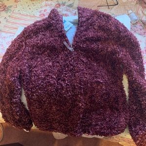 fuzzy half zip sweatshirt.